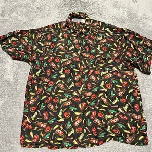 Addiction Shirt Mens Medium Vintage Short Sleeve Button Silk Hot Sauce Pepper